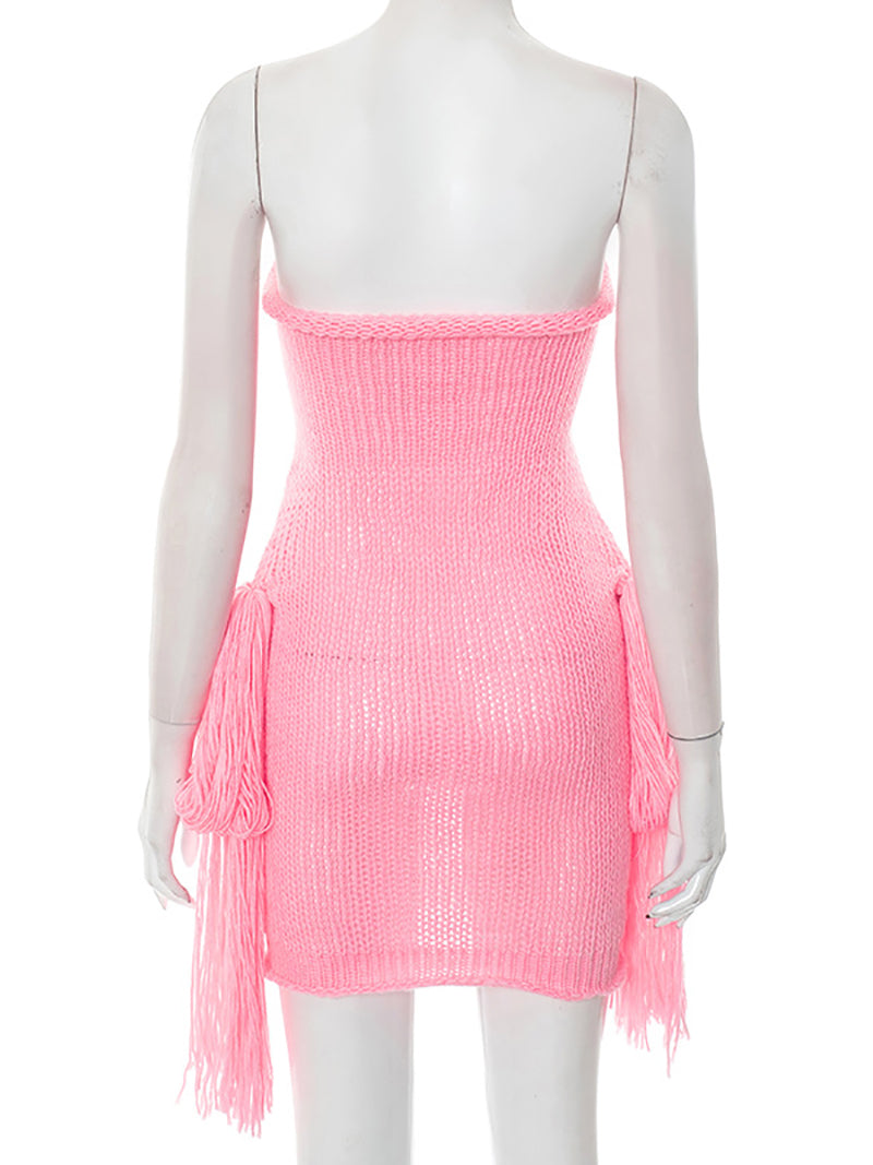 Sexy Strapless Backless Knit Bodycon Mini Dress