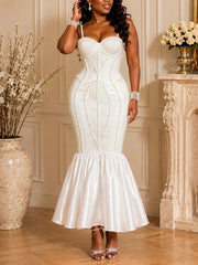 Beaded Rhinestone Strapless Bodycon Dress