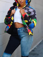 Fashion Stand Collar Camouflage Print Puffer Jacket