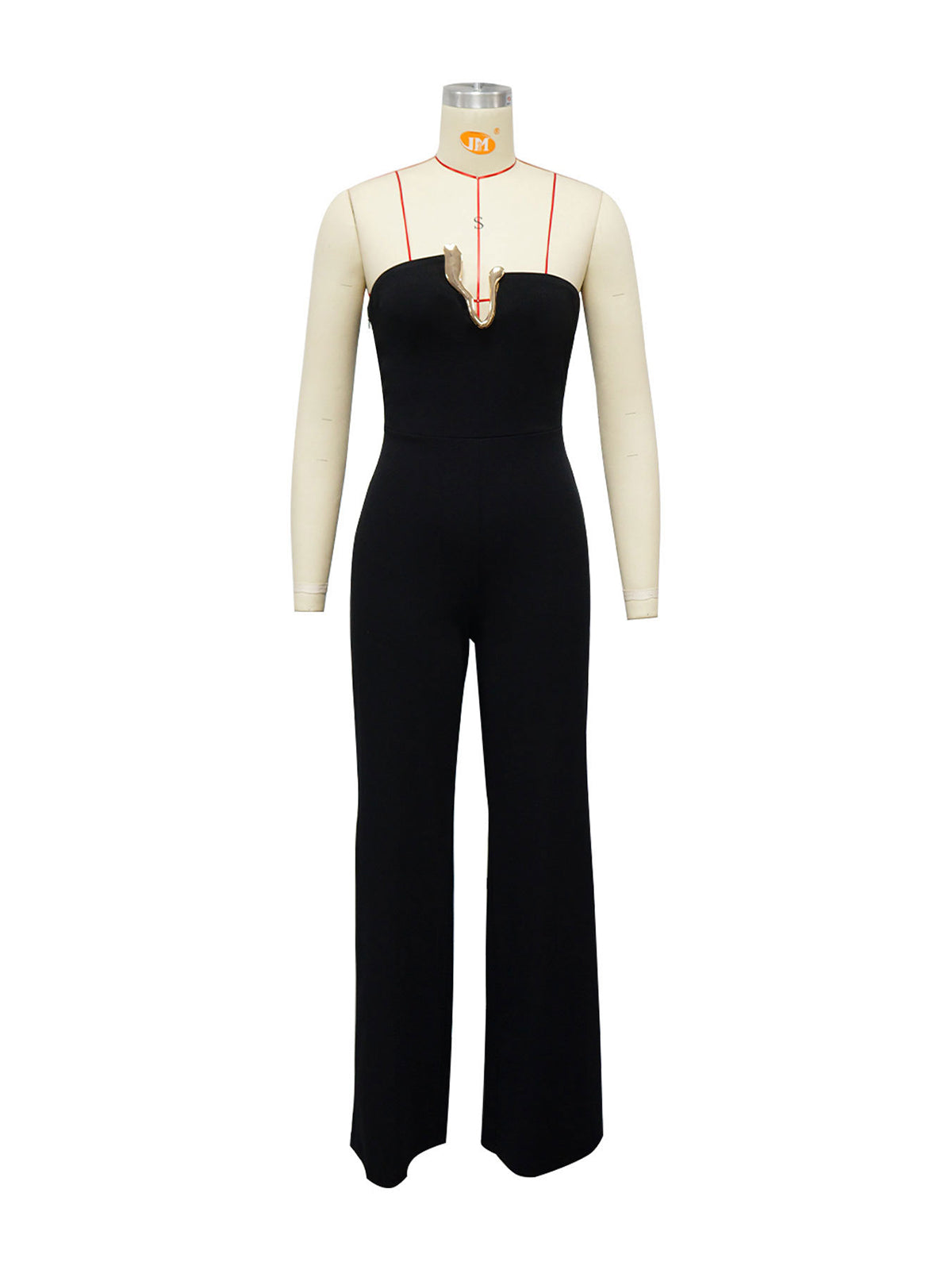 Sexy Strapless Metal Embellishment Slim Jumpsuit