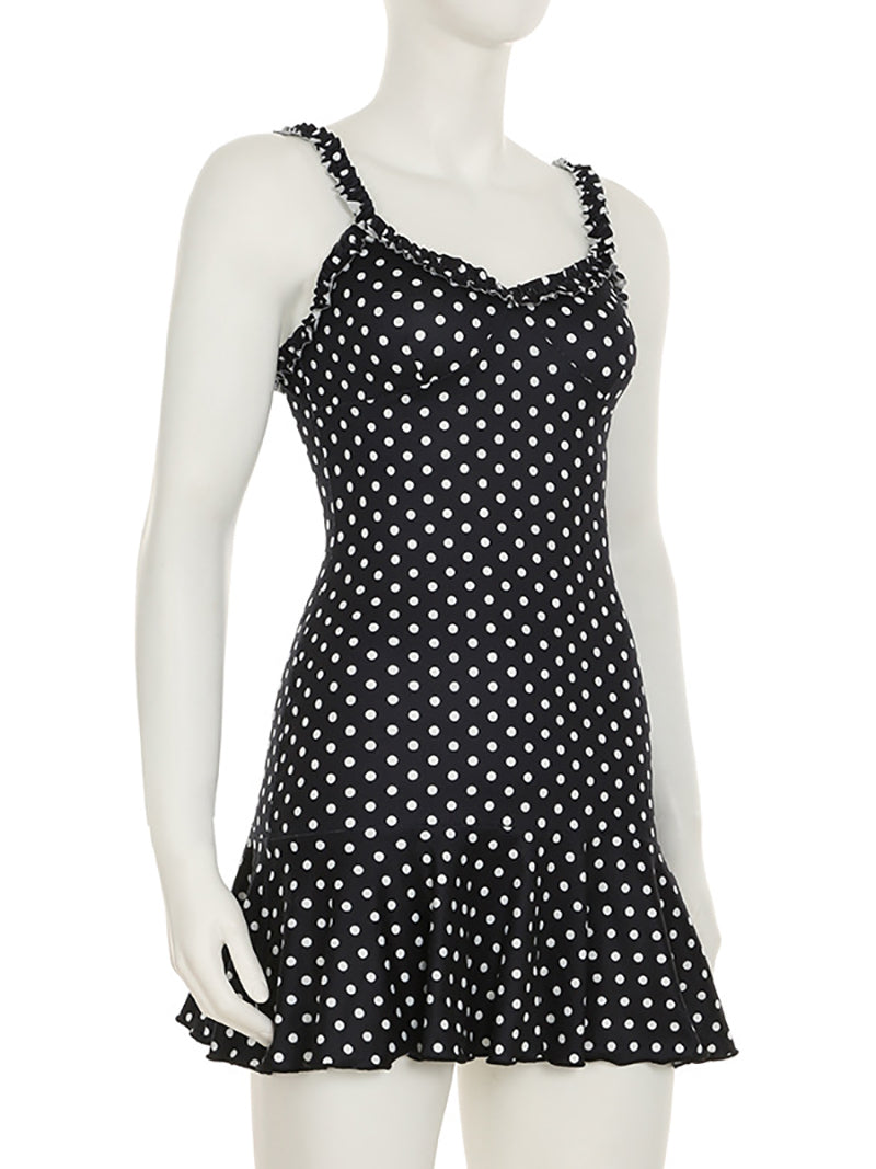 Fashion Polka Dot Print Ruffles Mini Dress