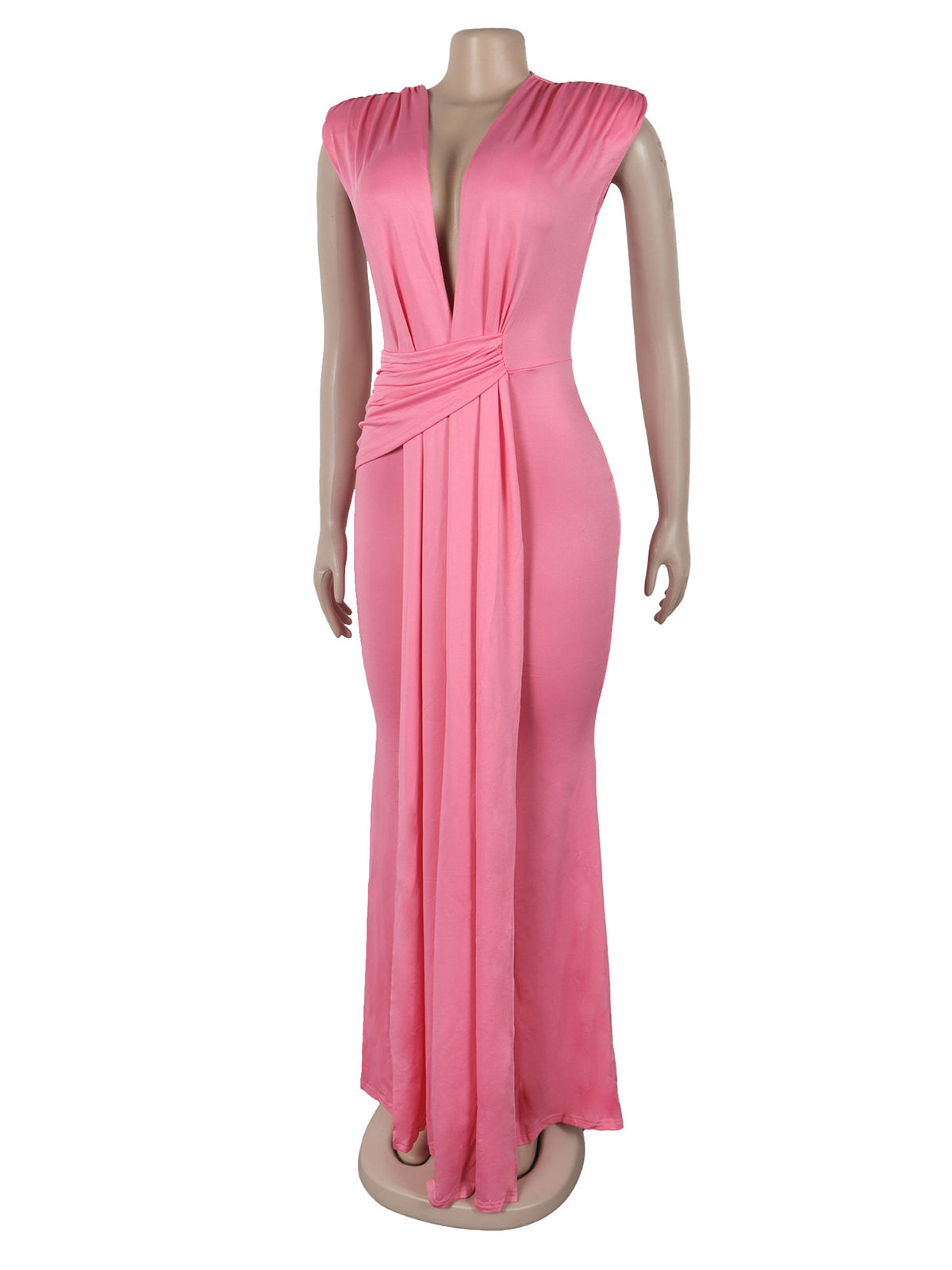Elegant Deep V Plunge Draped Maxi Dress