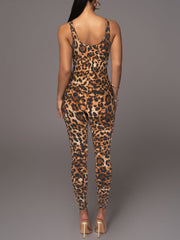 Casual Panther Print Bodycon Jumpsuit