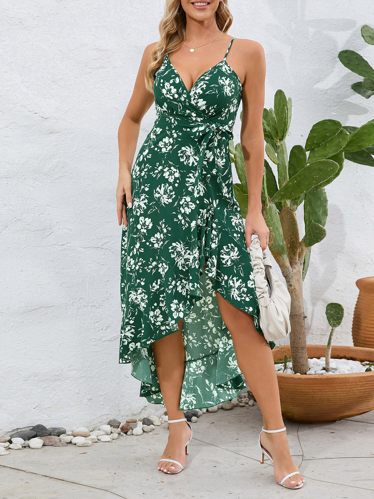 Sexy Spaghetti Strap Irregularity Flower Print Dress