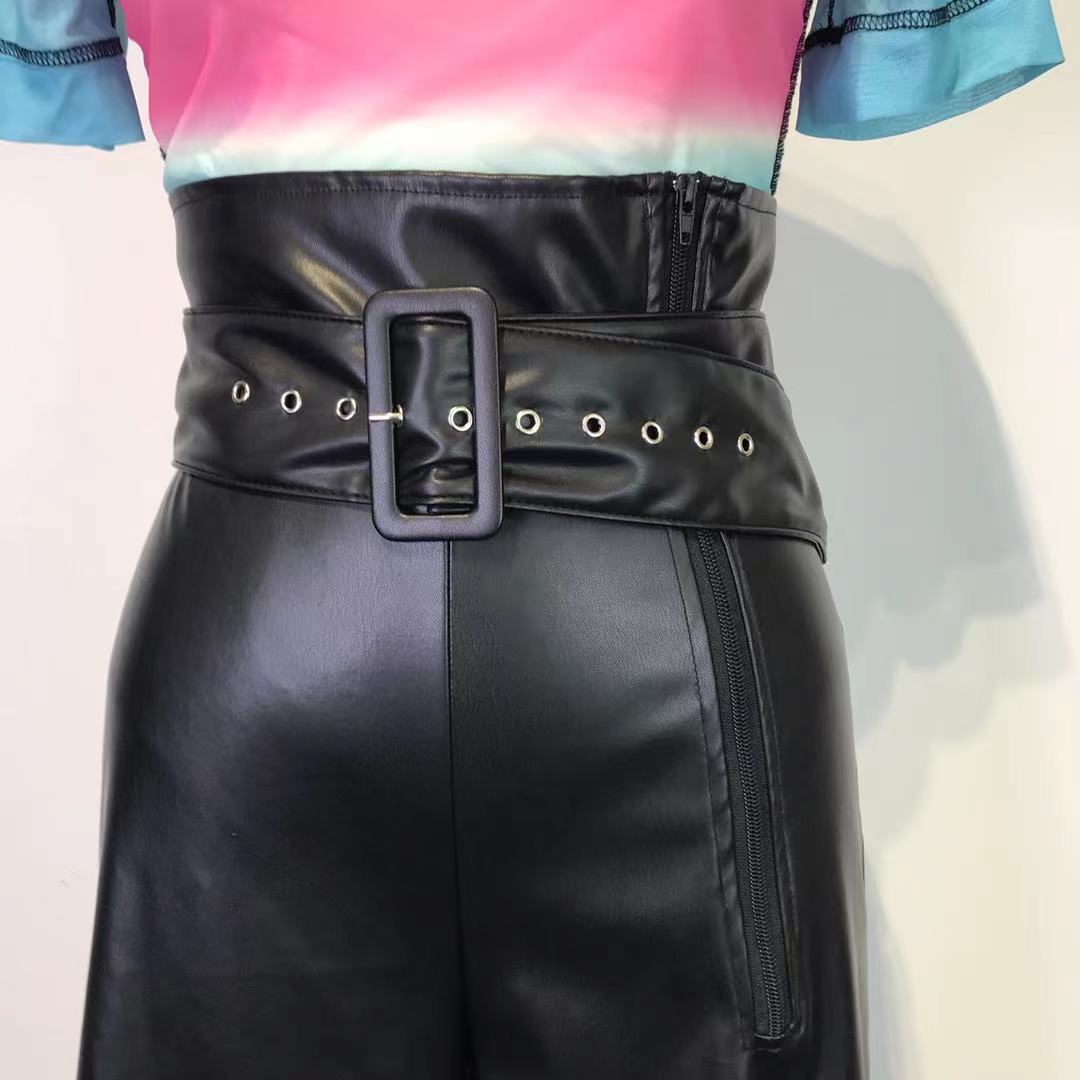 PU Leather Zipper Wide Leg Pants