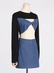 Twist Knot Hollow Out Top And Skirt Two Piece Set