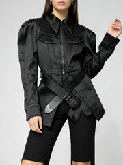 Fashion Long Sleeve Zipper Lapel Jacket