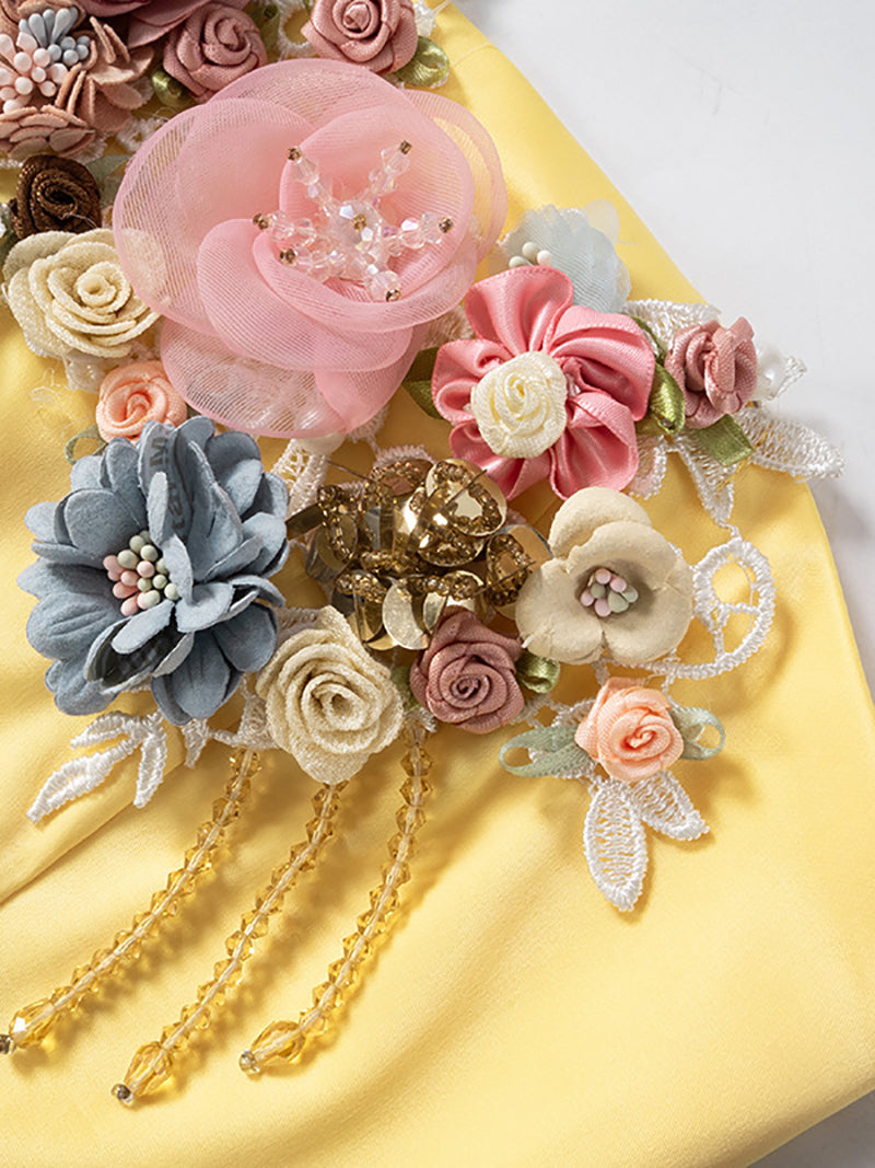 Three-dimensional Flower Decoration Strapless Top