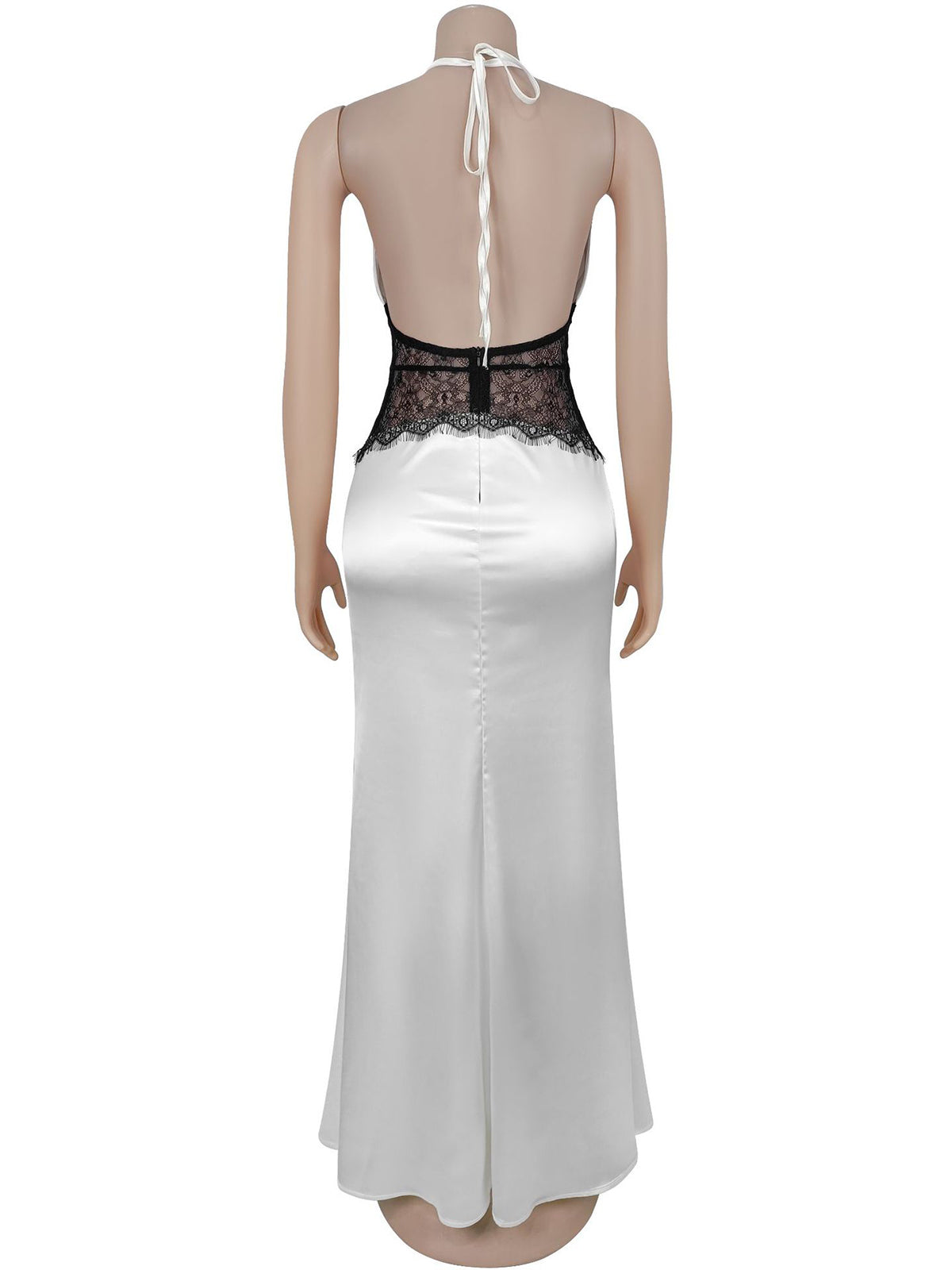 Sexy Lace Patchwork Halter Backless Maxi Dress