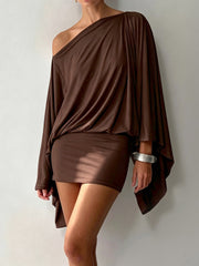 Draped Batwing Sleeve Bodycon Mini Dress