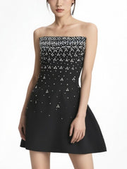 Rhinestone Strapless Mini Party Dress-boutique