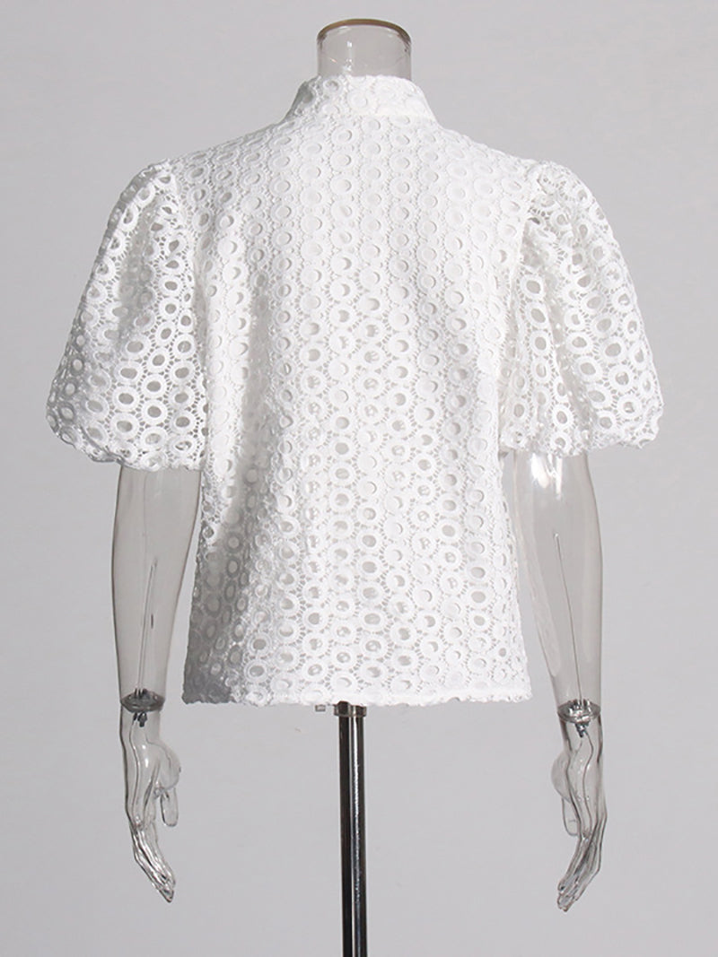 Elegant Floral Embellishment Hollow Blouse