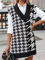 Houndstooth Knit Sweater Waistcoat