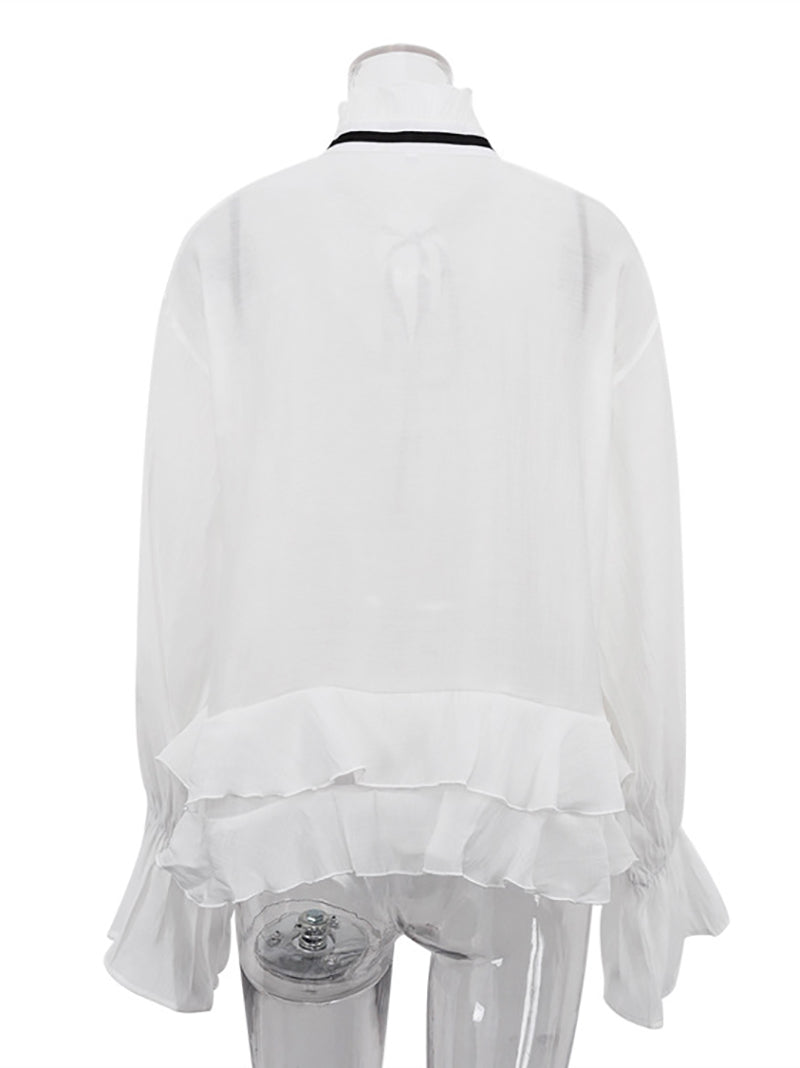 Casual Bell Sleeve Ruffle Blouse