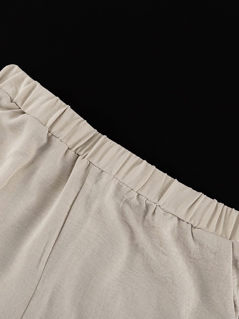 Casual V Neck Lace-up Shirt Wide Leg Pants Set