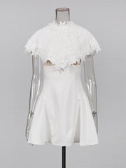 Embroidered Lace Cape Waist Slip Dress-boutique
