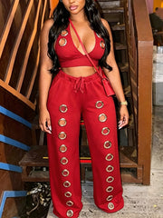 Sexy Halter Crop Top Two Piece Outfits