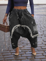 Casual Ripped Distressed Denim Patchwork Harem Pants