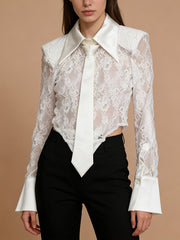 Sexy Long Sleeve Sheer Lace Bodysuit