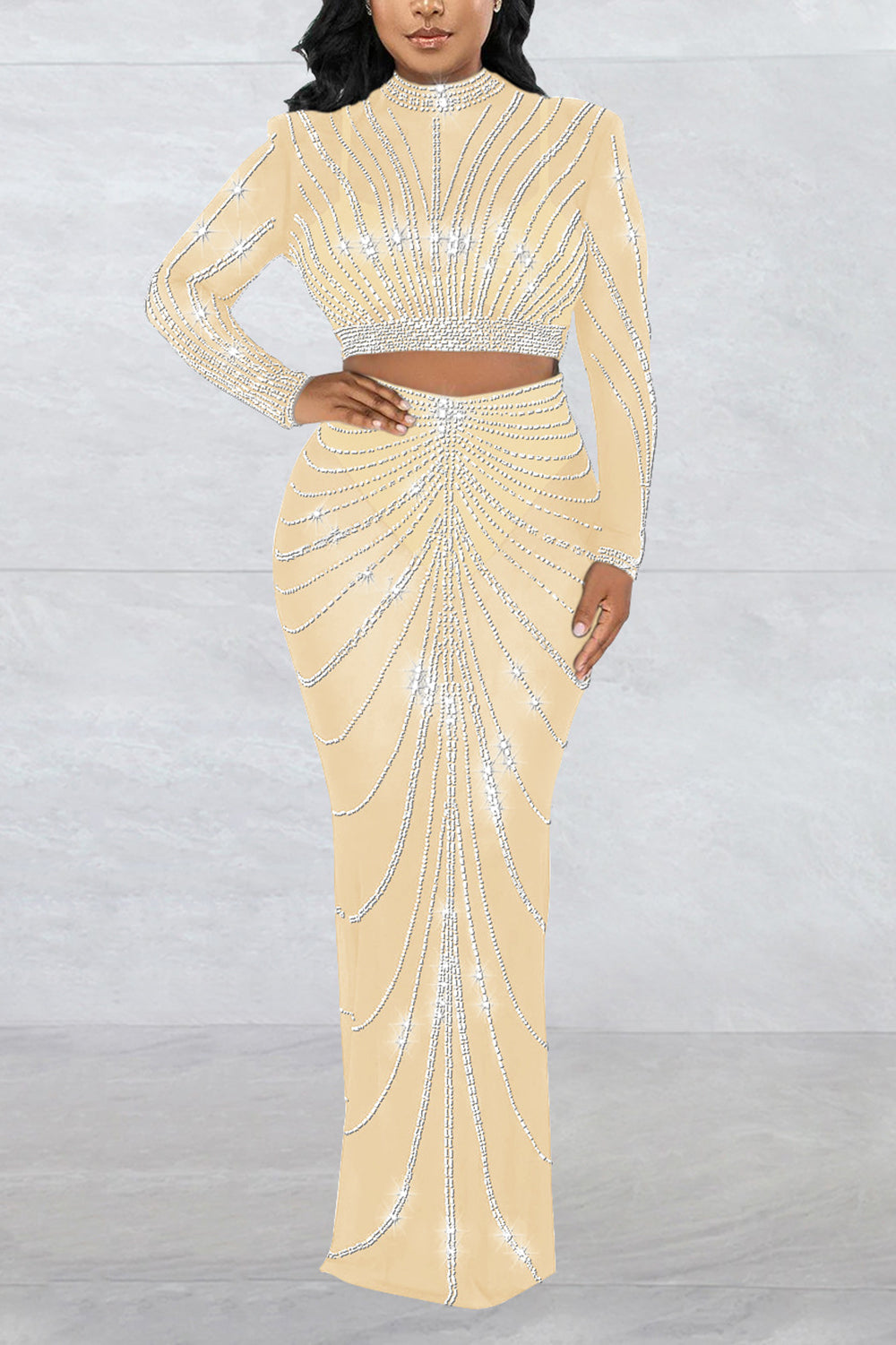 Sexy Rhinestone Sheer Mesh Skirt Club Sets