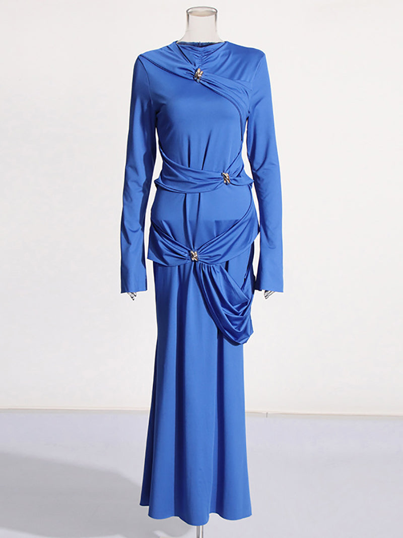 Fashion Solid Patchwork Metal Buckle Dress