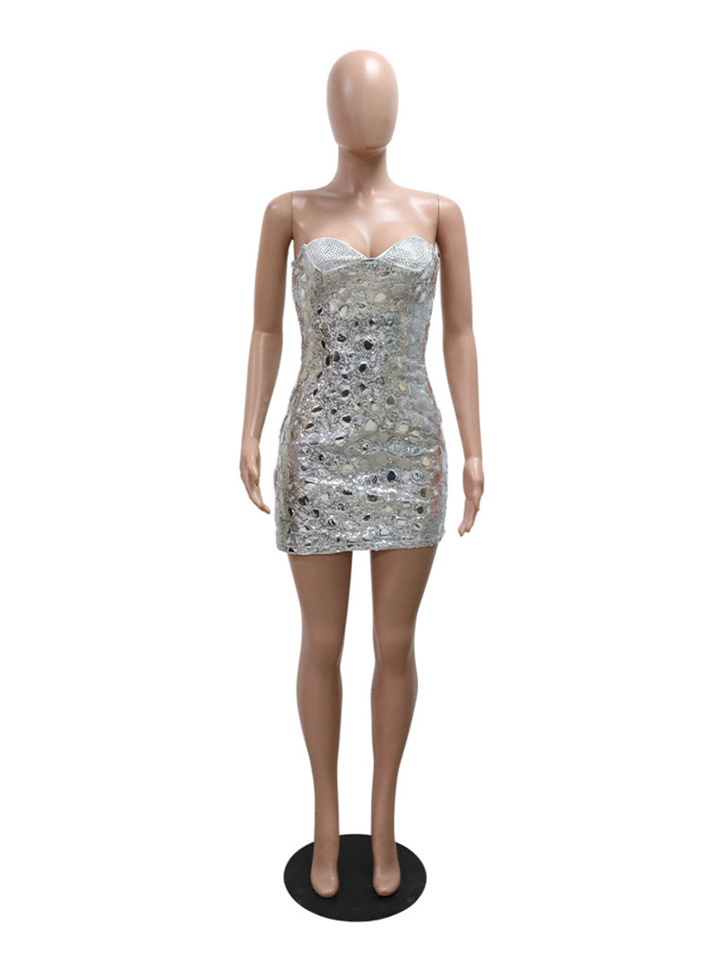 Sexy Sequins Rhinestones Strapless Mini Dress