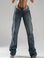 Fashion Hollow out Straight Jeans