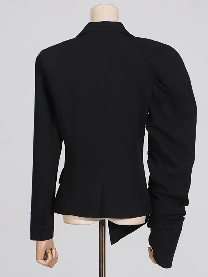 Fashion Ruched Sleeve Asymmetrical Blazer