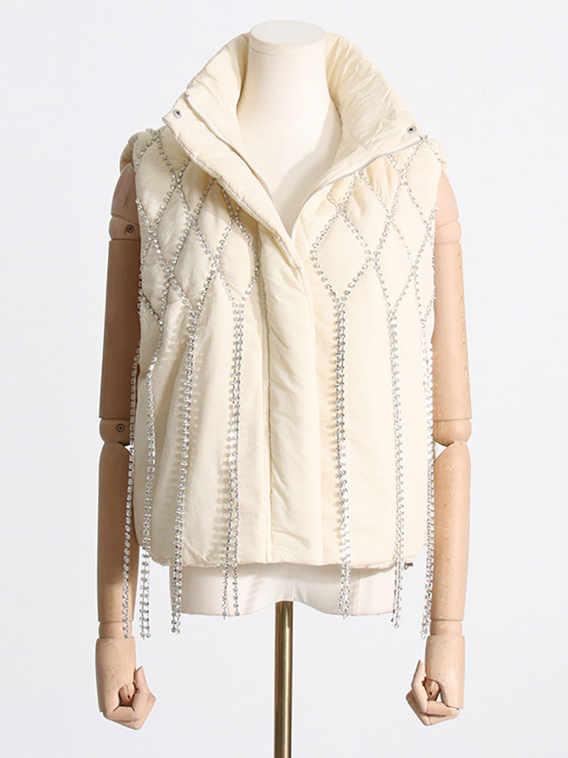 Fashion Rhinestone Fringe Puffer Vest