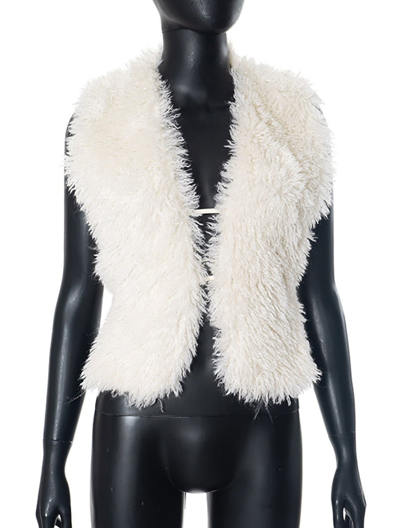 Sexy Fluffy Faux Fur Halter Backless Vest