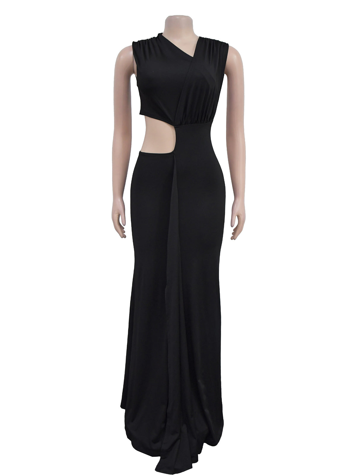 Sleeveless Cutout Asymmetrical Bodycon Maxi Dresses