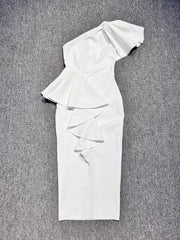 Slant Collar Sleeveless Split Club Party Midi Dress