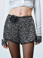 Fashion High Waist Sequin Floral Embellishment Shorts