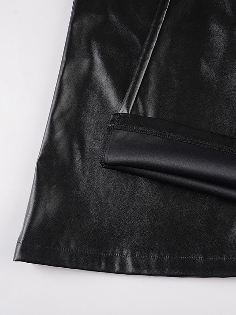 Fashion PU Leather High Waist Elastic Flared Pants