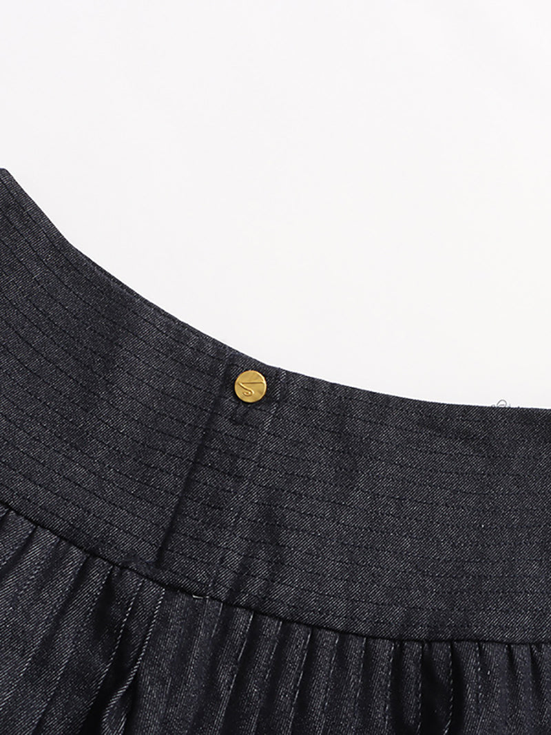 Fashion Denim Jacket Pleated Mini Skirt Set