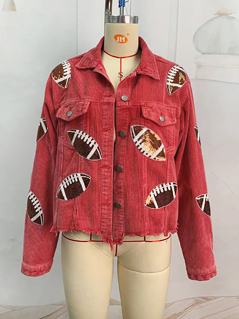 Corduroy Embroidery Rugby Sequin Jacket