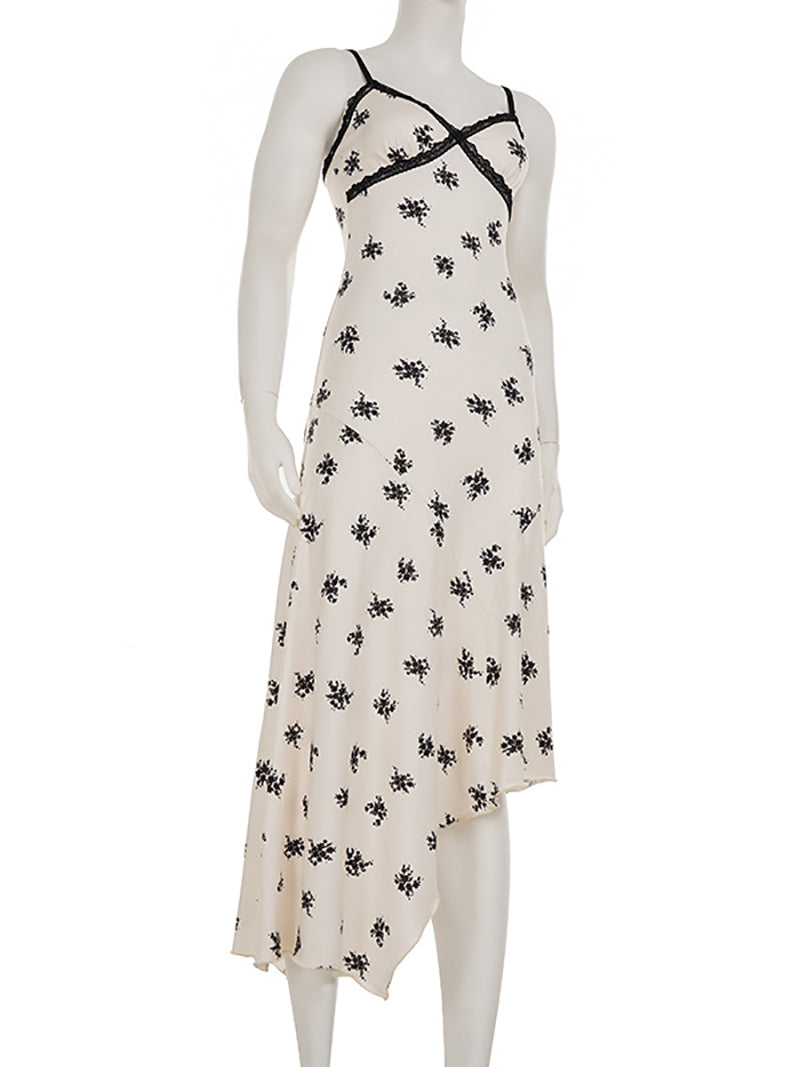 Sexy Print Lace Patchwork Spaghetti Strap Maxi Dress
