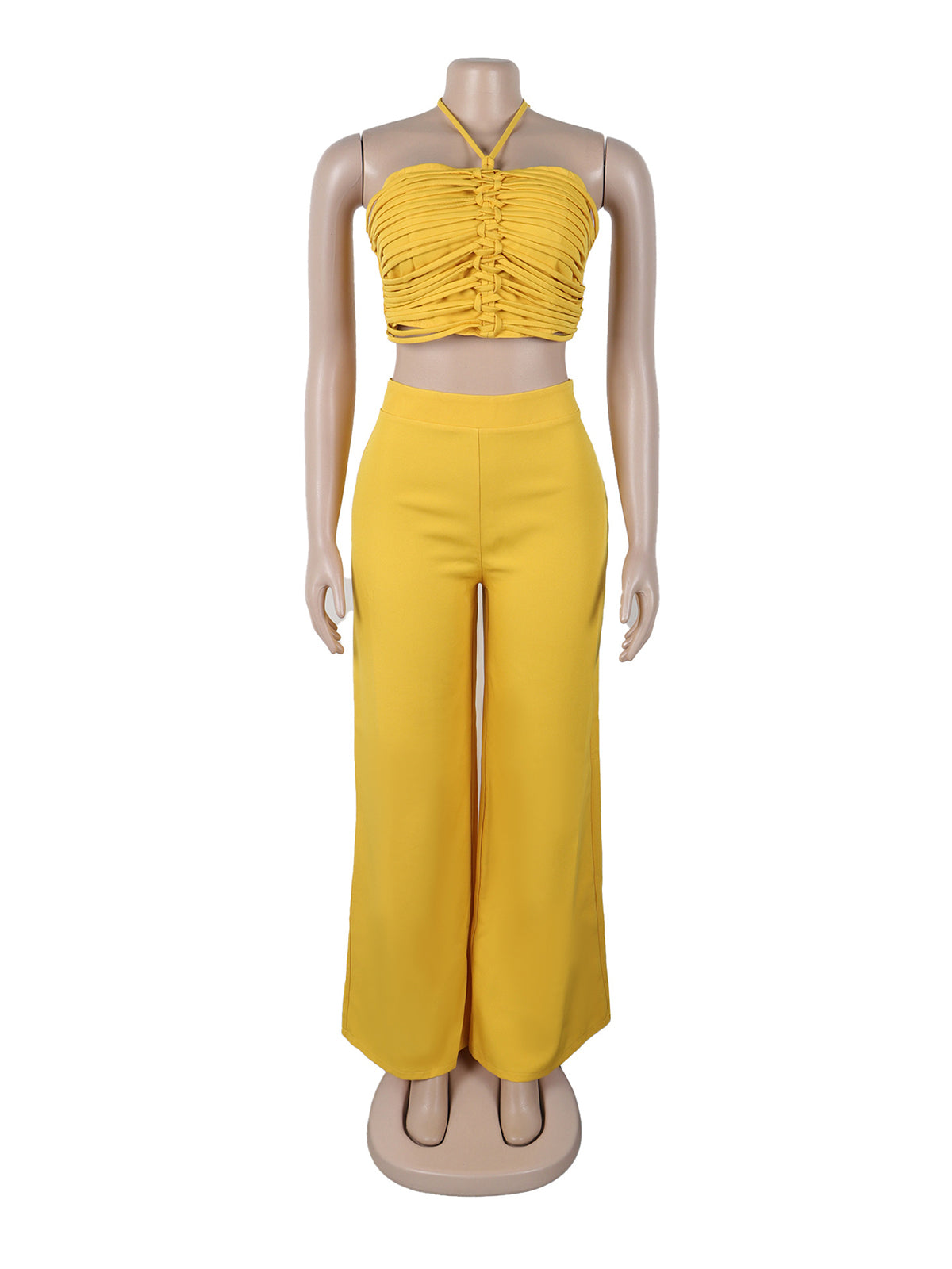 Sexy Halter Crop Tube Top High Waist Wide Leg Pants Set