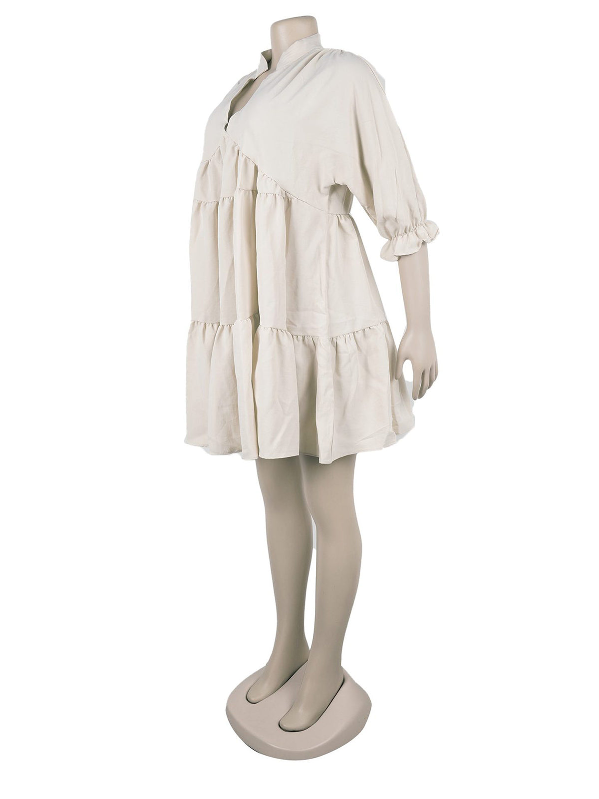 Casual V-neck Bubble Sleeve Loose Mini Dress