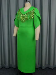 Elegant Sequin Tassel Cinched Waist Slim Party Dress