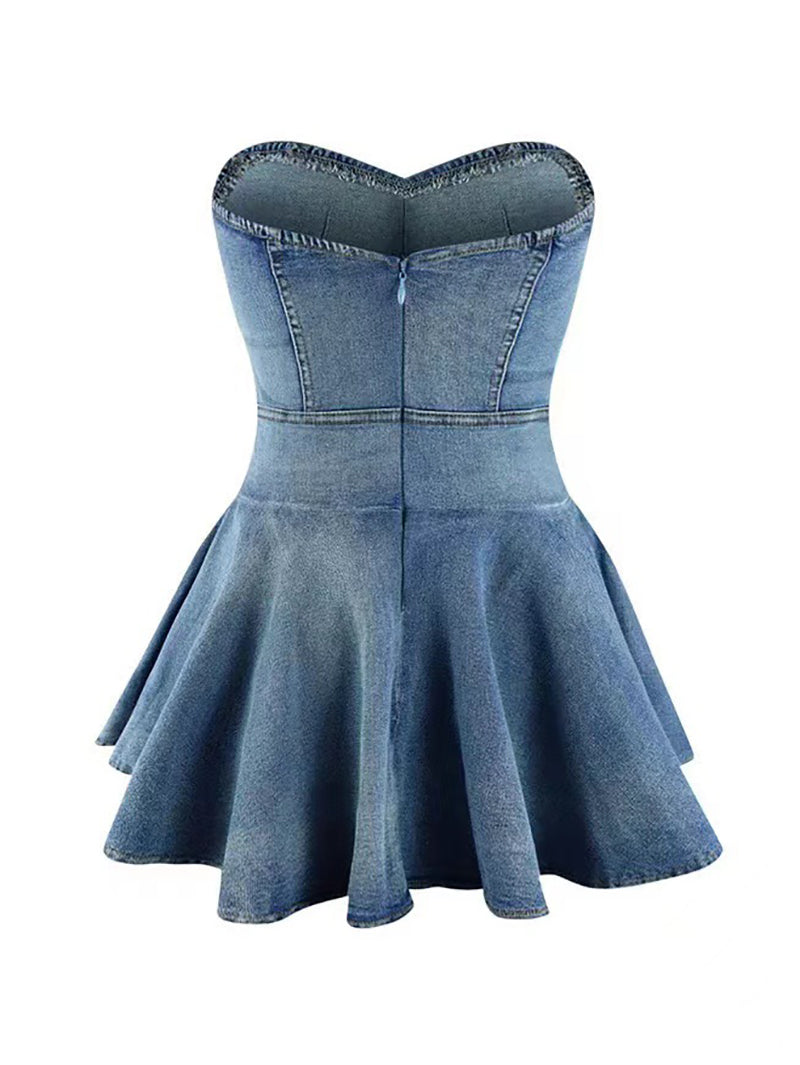 Sexy Strapless Denim Micro Mini Dress