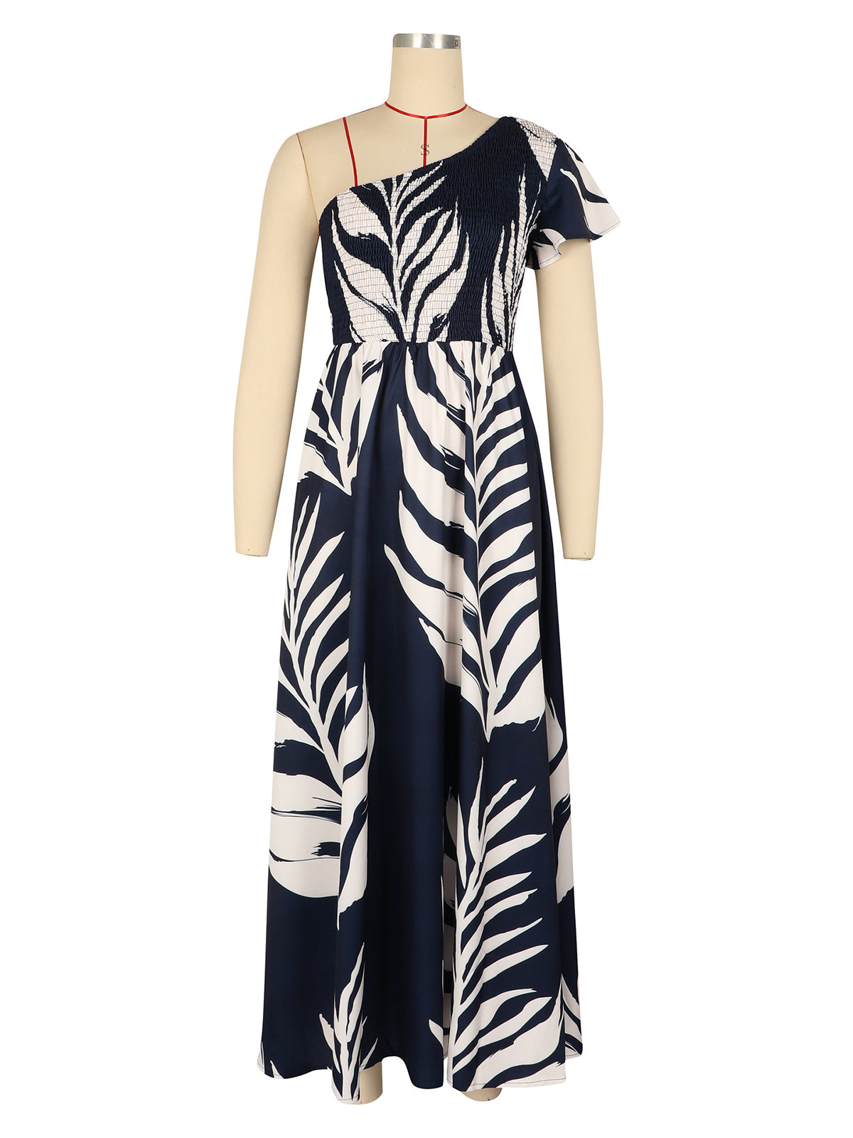 Casual Print Patchwork Oblique Collar Maxi Dress