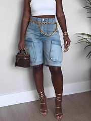 Casual High Waist Denim Cargo Shorts