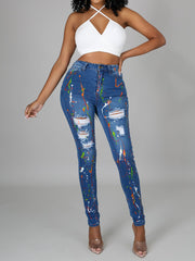 Casual Graffiti Splash-ink Ripped Jeans