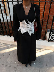 Fashion V Neck Embroidered Mesh Coat