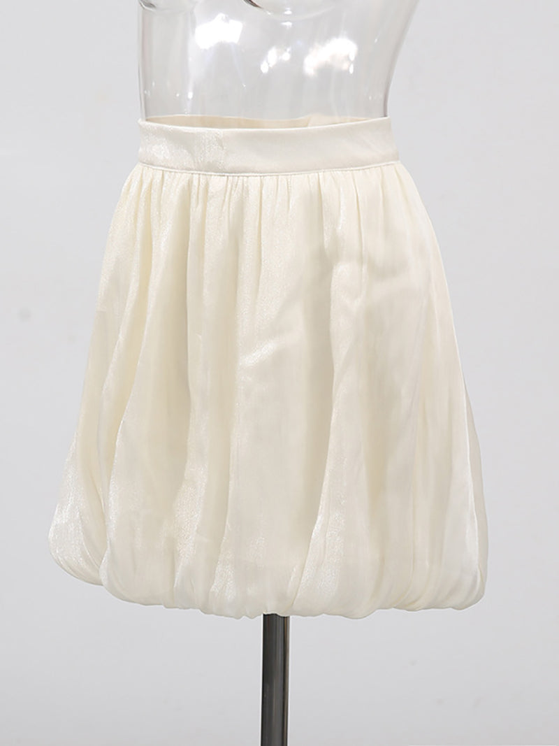 Casual High Waist Mesh Bubble Pleated Skirt