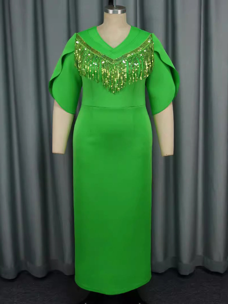 Elegant Sequin Tassel Cinched Waist Slim Party Dress