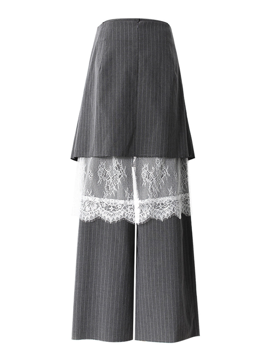 Versatile Lace Skirt Overlay Pinstripe Pant Matching