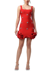 Sexy Rhinestone Ruffles Slim Mini Dress