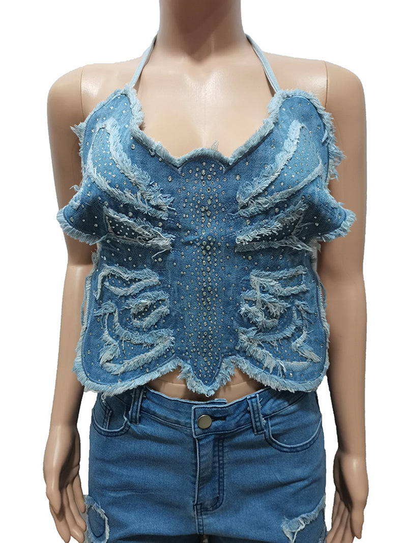 Butterfly Tops Denim Shorts Sets